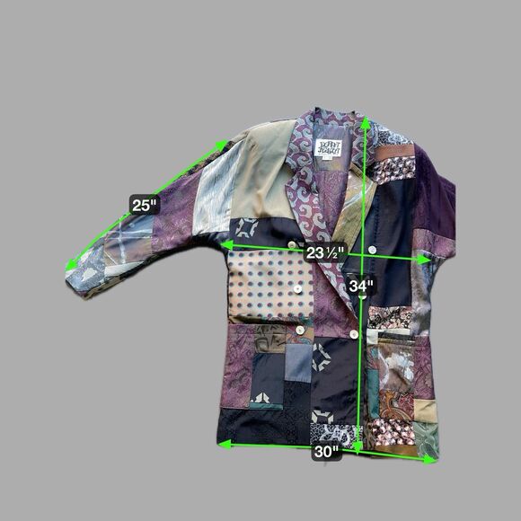 Donna Jessica Patchwork Blazer Jacket Womens Size 1 Silk Blend Artwear Boho VTG - Picture 4 of 6